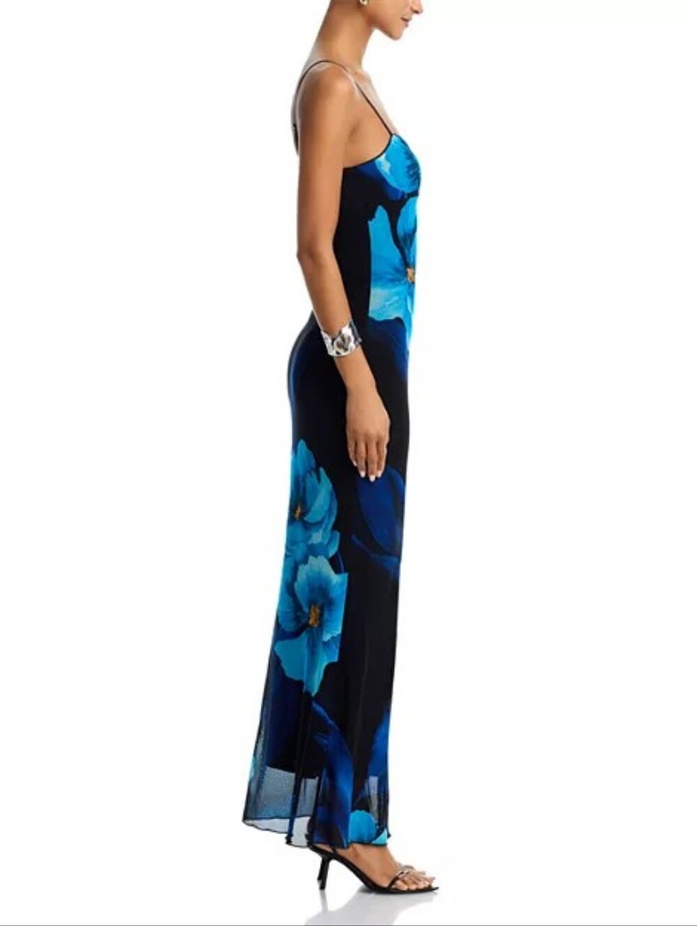 NWT AQUA Blue Floral Mesh Maxi Dress Size Small Bloomingdale's Exclusive - Picture 8 of 10